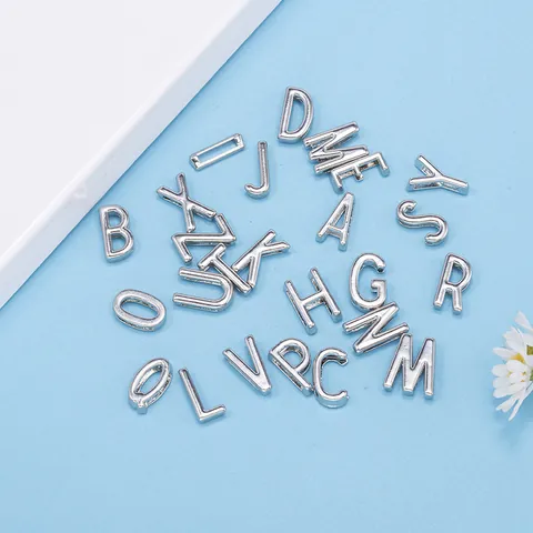 10mm Silber Legierung A-Z Buchstaben Schiebeperlen Für DIY Armband Halskette Herstellung Alphabet Schmuck Zubehör Poliert