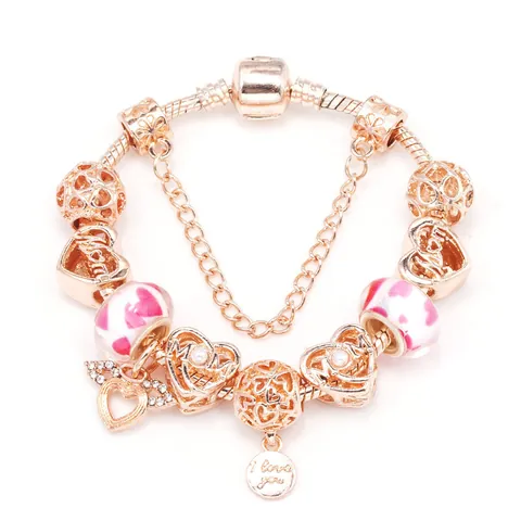Pulsera de Amuletos de Aleación Chapada en Oro Rosa Para Mujer Colgante de Corazón Ala de Ángel Mom Letra Cadena de Serpiente Joyería Regalo