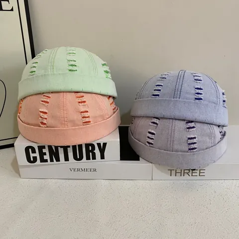 Cappello Docker Vintage Distressed Strappato per Uomo Donna Miki Hat Senza Tesa Cotone Lavato Retro Streetwear Hip Hop Beanie