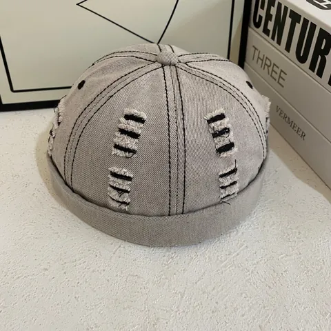 Cappello Docker Vintage Distressed Strappato per Uomo Donna Miki Hat Senza Tesa Cotone Lavato Retro Streetwear Hip Hop Beanie