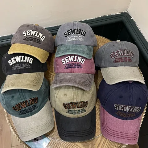 Vintage Gewaschene Baumwolle Baseballkappe Für Damen Herren Stickerei SEWING Buchstaben Patchwork Distressed Sonnenhut Lässig Retro Dad Hat