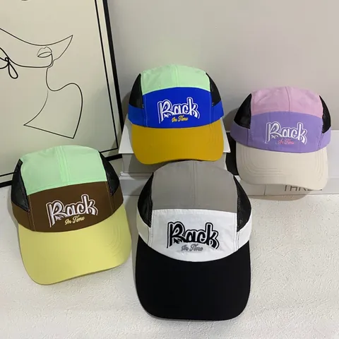 Gorra de Béisbol Unisex Retro Americano Bloque de Color de Malla Con Bordado Back In Time Transpirable Trucker Hat Protección Solar Ala Curva