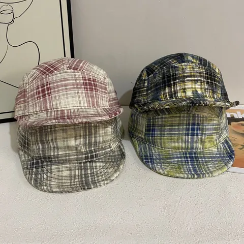 Cappello Camper a Tesa Piatta Plaid Vintage Uomo Retro a Quadri Regolabile Cotone Tela Casual Protezione Solare Berretto
