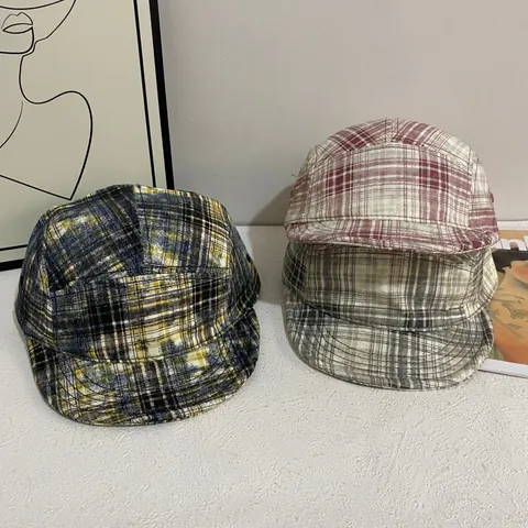 Cappello Camper a Tesa Piatta Plaid Vintage Uomo Retro a Quadri Regolabile Cotone Tela Casual Protezione Solare Berretto