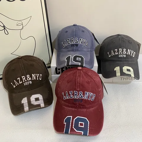 Vintage Gewaschene Baumwolle Baseballkappe Für Herren Damen Distressed Stickerei Buchstabe Nummer 19 Sonnenschutz Verstellbarer Hut