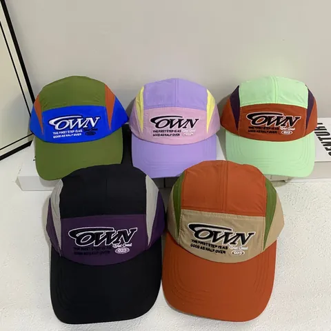 Gorra de Béisbol 5-Panel Color Block Secado Rápido Bordado de Letras Ajustable Gorra Sol Para Deportes Al Aire Libre Hombre Mujer