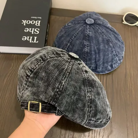 Vintage Corduroy Newsboy Cap For Men Women Octagonal Flat Hat Adjustable Solid Color Retro Artist Beret Winter Warm Hat