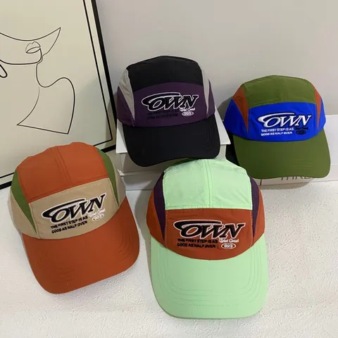 Gorra de Béisbol 5-Panel Color Block Secado Rápido Bordado de Letras Ajustable Gorra Sol Para Deportes Al Aire Libre Hombre Mujer