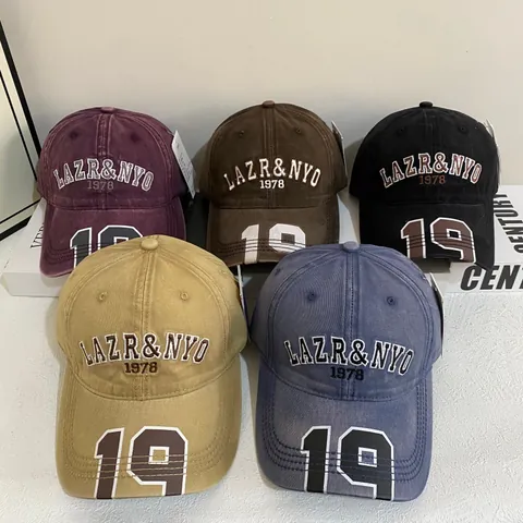 Vintage Gewaschene Baumwolle Baseballkappe Für Herren Damen Distressed Stickerei Buchstabe Nummer 19 Sonnenschutz Verstellbarer Hut