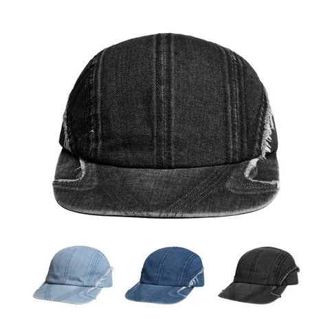 Berretto da Baseball in Denim Lavato Vintage per Uomo Donna Effetto Usurato Bordi Sfilacciati Cappello Camper Regolabile