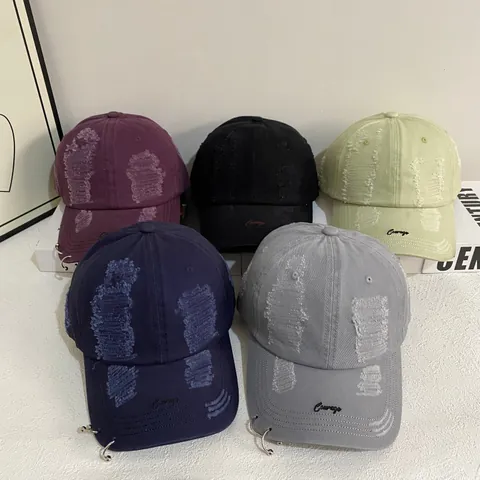 Cotton Distressed Baseball Cap Courage Letter Embroidery Iron Ring Washed Vintage Streetwear Sun Hat For Women Men