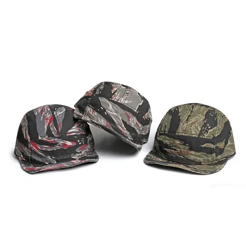 Berretto da Campeggio a 5 Pannelli Camouflage a Strisce di Tigre Unisex Regolabile Cotone Moda Outdoor Tesa Corta