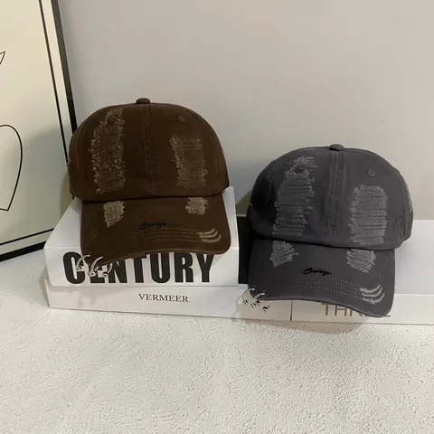 Cotton Distressed Baseball Cap Courage Letter Embroidery Iron Ring Washed Vintage Streetwear Sun Hat For Women Men