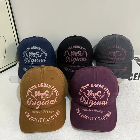 Cappellino da Baseball Vintage NYC Original in Cotone Lavato Per Uomo Donna Retro Distressed Tesa Corta Regolabile Streetwear