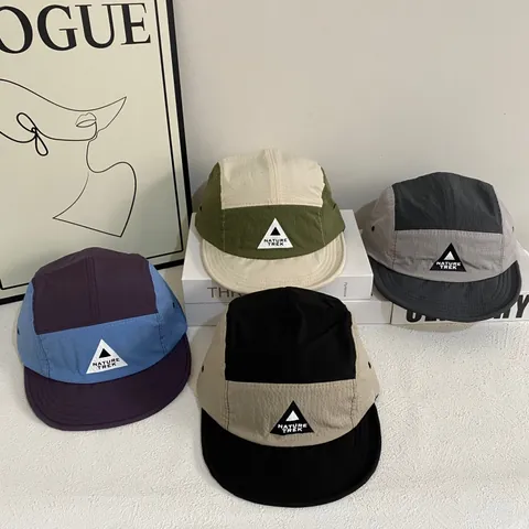Unisex Five-Panel Camp Cap Outdoor Quick Dry Color Block Sunshade Hat Short Brim Baseball Cap Adjustable Sport Hat