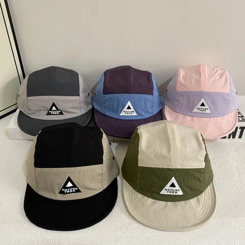 Unisex Five-Panel Camp Cap Outdoor Quick Dry Color Block Sunshade Hat Short Brim Baseball Cap Adjustable Sport Hat
