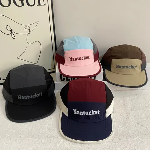 Unisex 5-Panel Camper Hut Atmungsaktive Nylon Kontrastfarbe Baseballkappe Outdoor Nantucket Stickerei Flache Krempe Sonnenhut