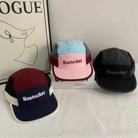 Unisex 5-Panel Camper Hut Atmungsaktive Nylon Kontrastfarbe Baseballkappe Outdoor Nantucket Stickerei Flache Krempe Sonnenhut