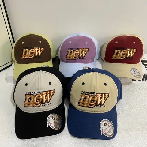 Gorra de Béisbol de Contraste de Color Vintage Americano Para Mujeres Hombres High Street New Bordado de Letras Sombrero de Sol Soft Top Ajustable Gorra Deportiva al Aire Libre
