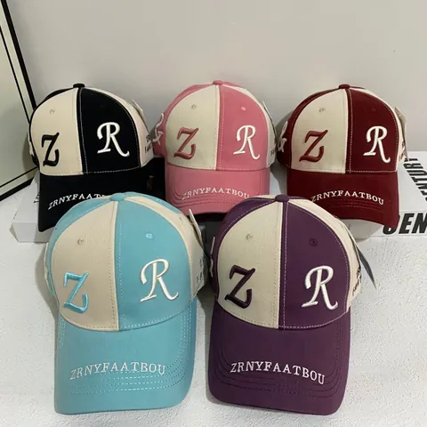 Unisex Vintage Contrast Color Baseball Cap Letter ZR Embroidery Cotton Adjustable Sun Hat Casual Streetwear Fashion Cap