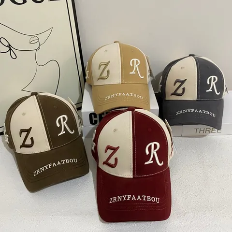 Unisex Vintage Contrast Color Baseball Cap Letter ZR Embroidery Cotton Adjustable Sun Hat Casual Streetwear Fashion Cap