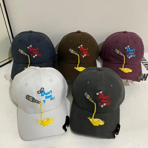 Washed Cotton Baseball Cap With Metal Bottle Opener Unique Letter Embroidery Adjustable Vintage Niche Sun Hat For Men Women