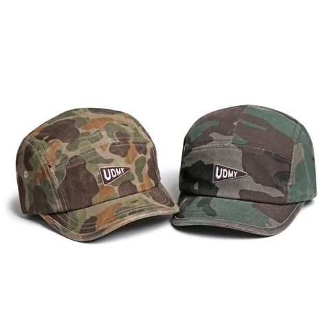Chapeau de Camping 5 Panneaux Camouflage Vintage Américain Hommes Femmes Broderie UDMY Bord Court Casquette de Baseball Réglable