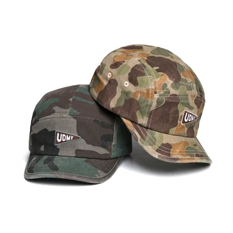 Chapeau de Camping 5 Panneaux Camouflage Vintage Américain Hommes Femmes Broderie UDMY Bord Court Casquette de Baseball Réglable