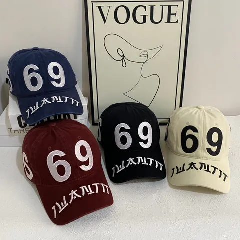 Retro Washed Cotton Baseball Cap Number 69 Embroidery Lettering Adjustable Streetwear Sun Hat For Men Women