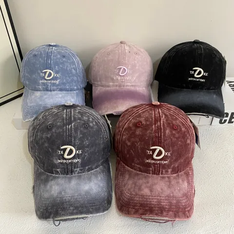 Vintage Washed Cotton Baseball Cap For Men Women American Style Letter Embroidery Distressed Ripped Outdoor Sunshade Hat