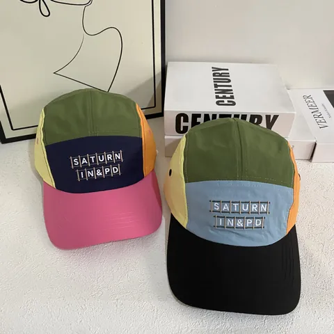Colorblock Quick Dry 5-Panel Baseball Cap Letter Embroidery Adjustable Outdoor Sun Shade Streetwear Sport Hat For Men Women