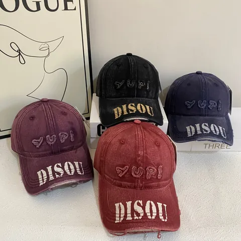 Vintage Washed Distressed Baseball Cap Streetwear Letter Embroidery Printed Curved Brim Fashion Sun Hat For Women Men