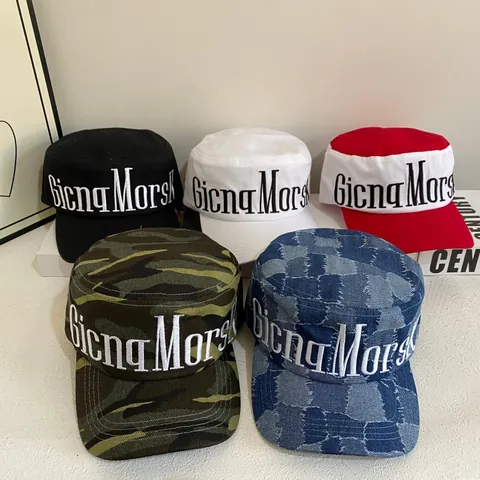 Amerikanische Vintage Schirmmütze Für Damen Herren Buchstaben Stickerei Flat Top Armee Hut Baumwolle Sonnenschutz Lässig Verstellbar Streetwear Kopfbedeckung
