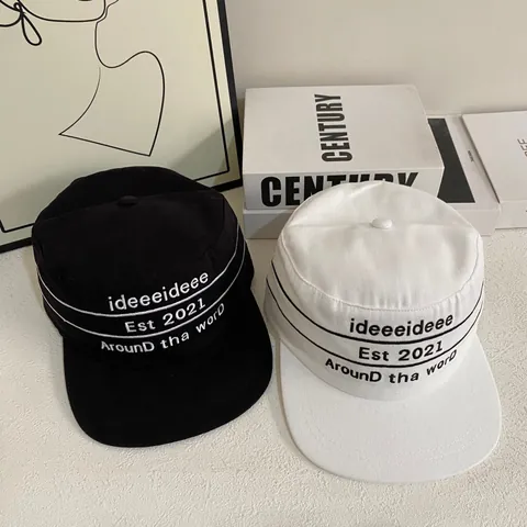 Gorra de Cadete Vintage con Bordado de Letras para Mujer Hombre de Algodón Gorro de Copa Plana Ajustable Streetwear Protección Solar