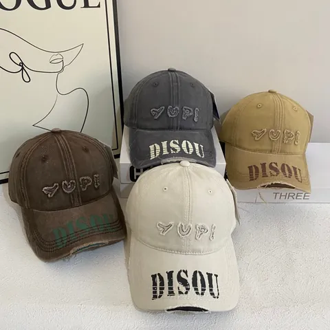 Vintage Washed Distressed Baseball Cap Streetwear Letter Embroidery Printed Curved Brim Fashion Sun Hat For Women Men
