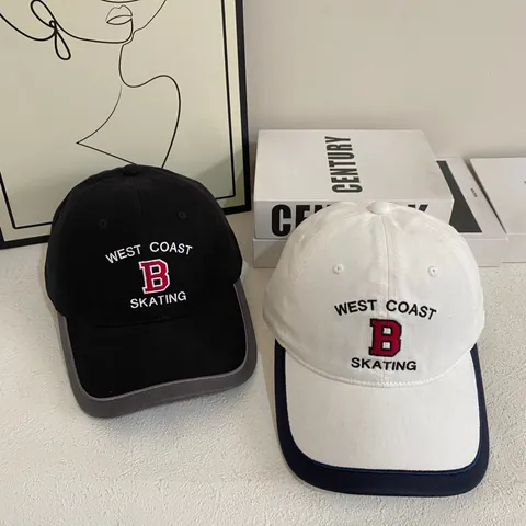 Berretto da Baseball Vintage Americano con Ricamo Lettera B Contrasto Unisex Cotone Protezione Solare Casual Regolabile