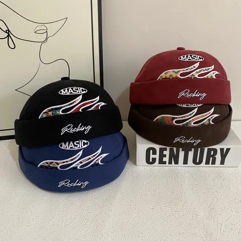 Retro Unisex Cotton Docker Hat Letter Embroidery Brimless Skullcap Sailor Miki Hat Streetwear Hip Hop Casual Cap