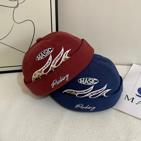 Retro Unisex Cotton Docker Hat Letter Embroidery Brimless Skullcap Sailor Miki Hat Streetwear Hip Hop Casual Cap