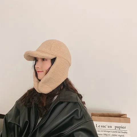 Colbacco Invernale da Donna in Lana di Agnello Protezione Orecchie Cappello Bomber Caldo Ispessito Per Freddo Esterno