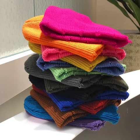 Gorro de Punto Desgastado para Mujer Gorra de Lana de Canalé Cálida para Invierno Streetwear Casual Color Sólido Gorro Holgado para Mujer