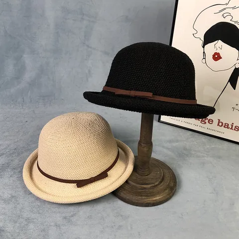 Women French Vintage Acrylic Woven Cloche Hat With Bow Ribbon Rolled Brim Sun Protection Fisherman Hat For Summer Beach Travel