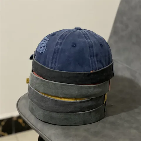 Berretto Docker Vintage in Cotone Lavato per Uomo Donna Berretto Miki Regolabile Patchwork Usurato Senza Tesa Accessorio Streetwear Yuppie