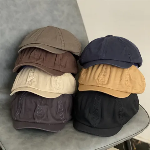 Coppola in Cotone Lavato Retrò per Uomo Donna Tinta Unita Vintage Cappello da Pittore Ottagonale Ala Corta Casual Basco