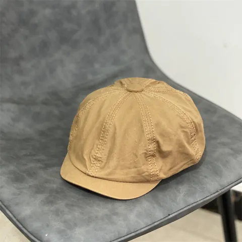 Coppola in Cotone Lavato Retrò per Uomo Donna Tinta Unita Vintage Cappello da Pittore Ottagonale Ala Corta Casual Basco