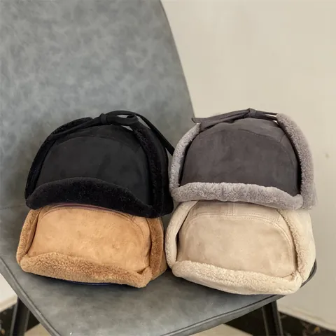Colbacco In Camoscio Invernale Per Donna Uomo Caldo Cappello Protezione Orecchie In Lana Di Agnello Antivento Per Sci All'aperto