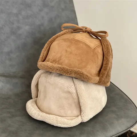 Colbacco In Camoscio Invernale Per Donna Uomo Caldo Cappello Protezione Orecchie In Lana Di Agnello Antivento Per Sci All'aperto