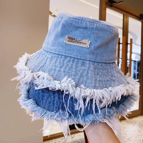 Dames Washed Denim Bucket Hat Vintage Distressed Raw Edge Zonbescherming Casual Outdoor Fisherman Cap