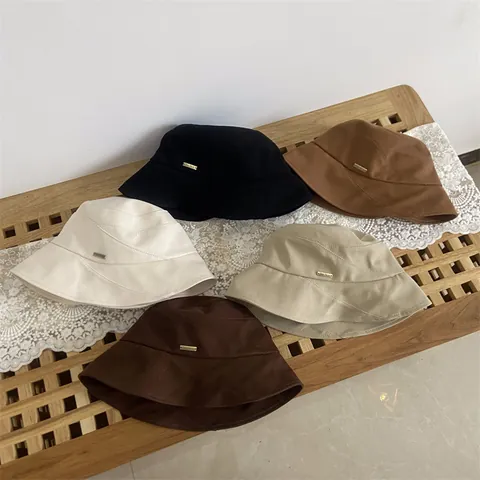 Sombrero de Pescador de Algodón Minimalista Para Mujer Color Sólido Con Placa de Metal Parasole Casual Exterior Viajes