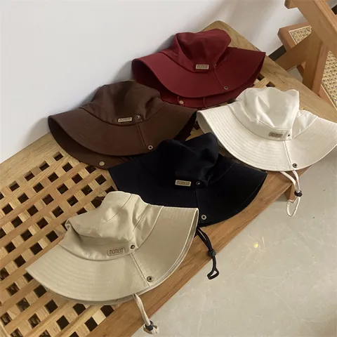 Cappello da Pescatore da Donna in Tela di Cotone Casual Con Corda Antivento Regolabile Tinta Unita Cappello da Sole per Viaggi Invernali all'aperto