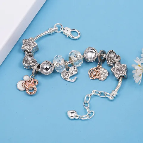 DIY Kralen Charm Armband Voor Vrouwen Verstelbare Legering Slangenketting Met Hart Ster Bloem Hangers Valentijnsdag Moederdag Sieraden Cadeau